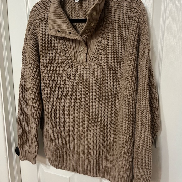 Haven Well Within Button-Up Chunky Mock Neck Sweater in Tan brown large - Picture 4 of 5